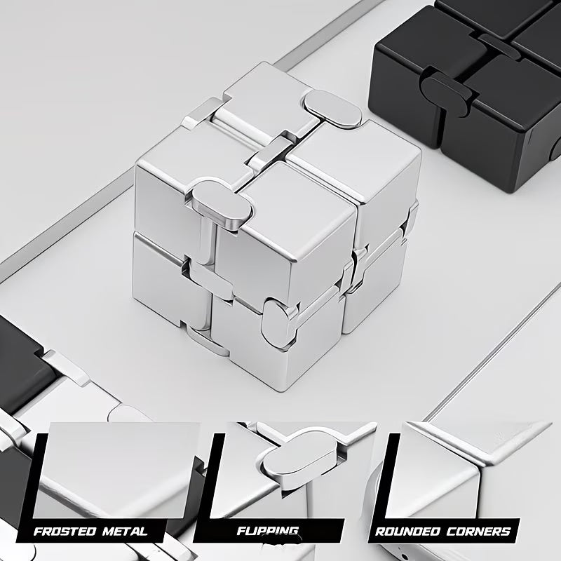 Silver Infinity Cube - Metal Fidget Toy for Anxiety Relief & Party Fun
