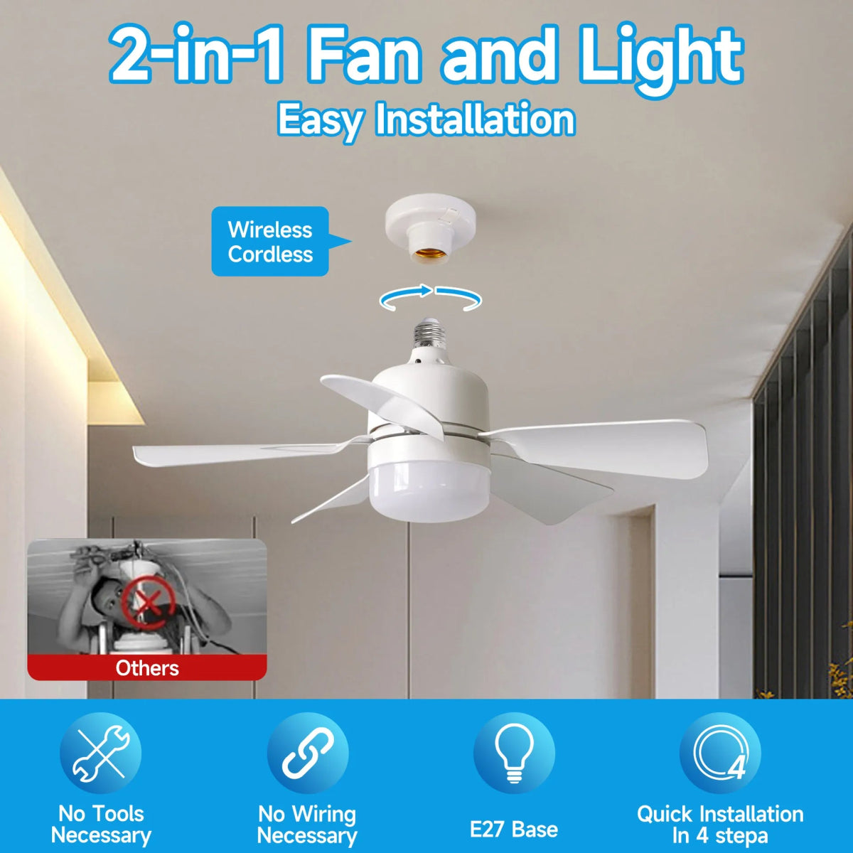Ceiling Fan Light E27 Remote Bedroom Kitchen - Tanzania Store