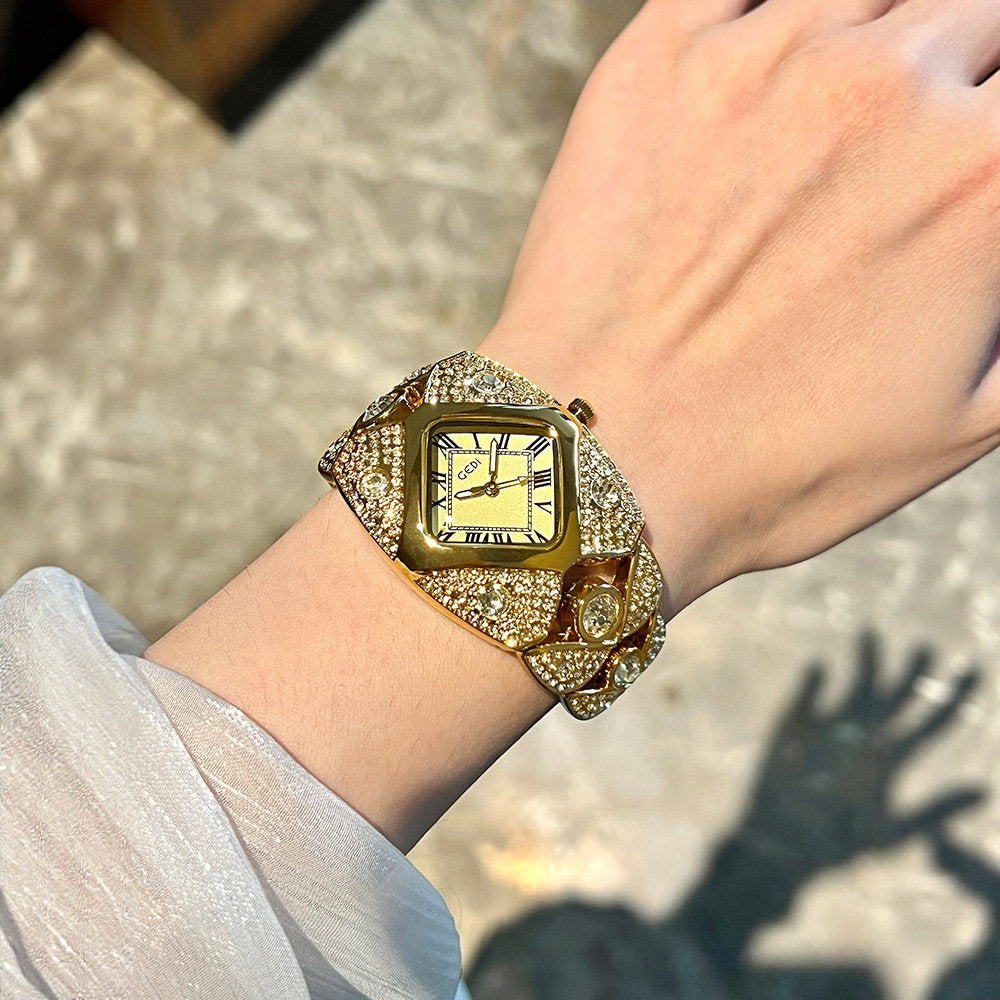 Luxury Diamond Bangle Watch - Vintage Quartz Bracelet