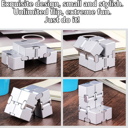 Silver Infinity Cube - Metal Fidget Toy for Anxiety Relief & Party Fun