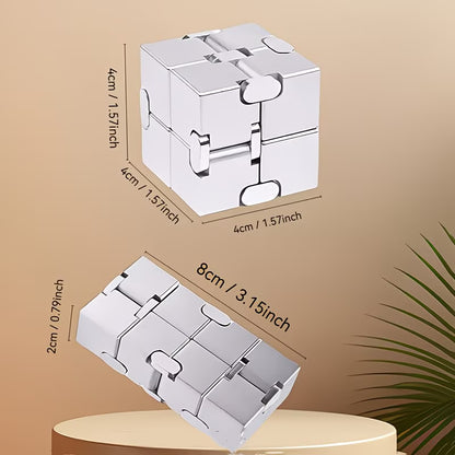 Silver Infinity Cube - Metal Fidget Toy for Anxiety Relief & Party Fun