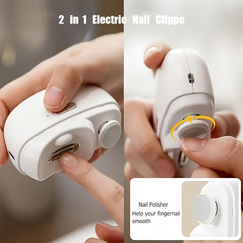 Electric Nail Clipper - 2-in-1 Trimmer & Polisher with LED & USB Charging