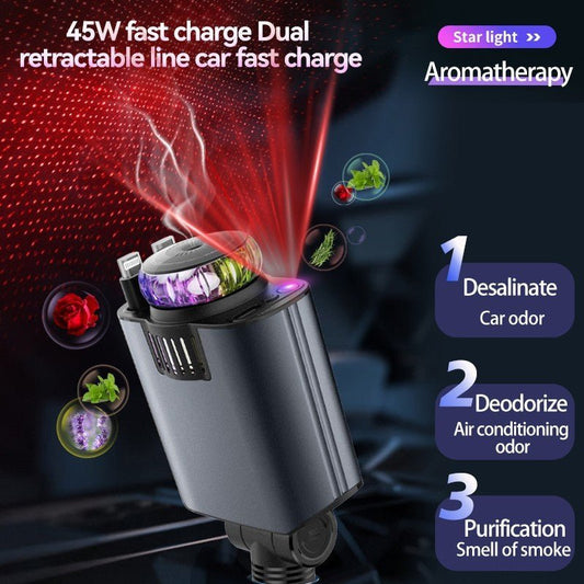 🔥Crazy Summer Deal🔥– D1 5 - in - 1 Car Charger with Starry Sky, Aromatherapy & PD30 Fast Charge - Tanzania Store
