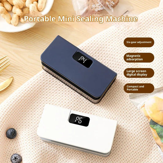 Portable Rechargeable Mini Bag Sealer - 6 - Level LED Display Heat Sealer for Snack Chip Bags, Food Storage & Freshness