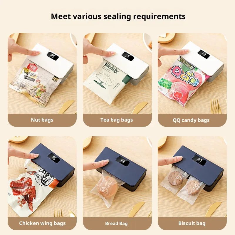 Portable Rechargeable Mini Bag Sealer - 6 - Level LED Display Heat Sealer for Snack Chip Bags, Food Storage & Freshness