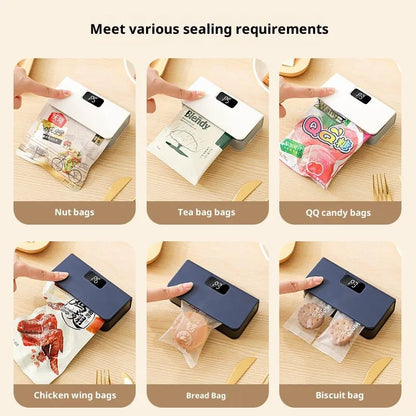 Portable Rechargeable Mini Bag Sealer - 6 - Level LED Display Heat Sealer for Snack Chip Bags, Food Storage & Freshness